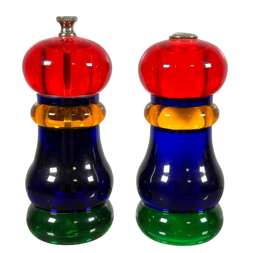 Vtg Olde Thompson Sunset Fiesta Acrylic Salt Pepper Mill Shaker Set Multicolor